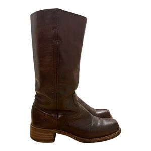 Vintage Frye Chocolate Brown 14L Campus Square Toe Heeled Boots Size 10 M